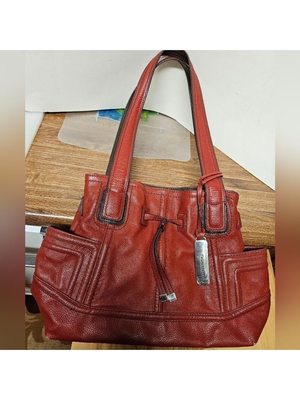 Tignanello Red Leather Super Stich Shoulder Bag